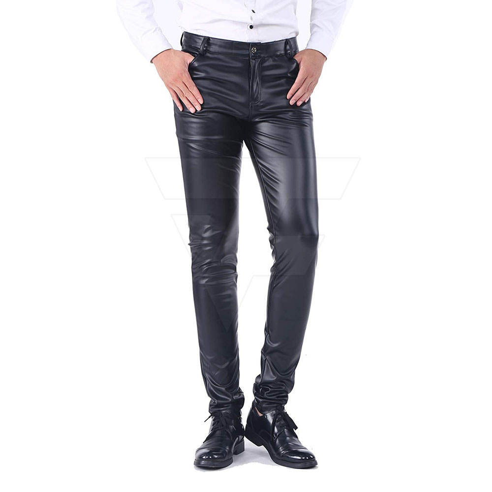 Wholesale Price Men PU Leather Cowboy Trousers Pant Fall Winter Fashion Clothing High Waist Thick Solid Blank Leather Pants