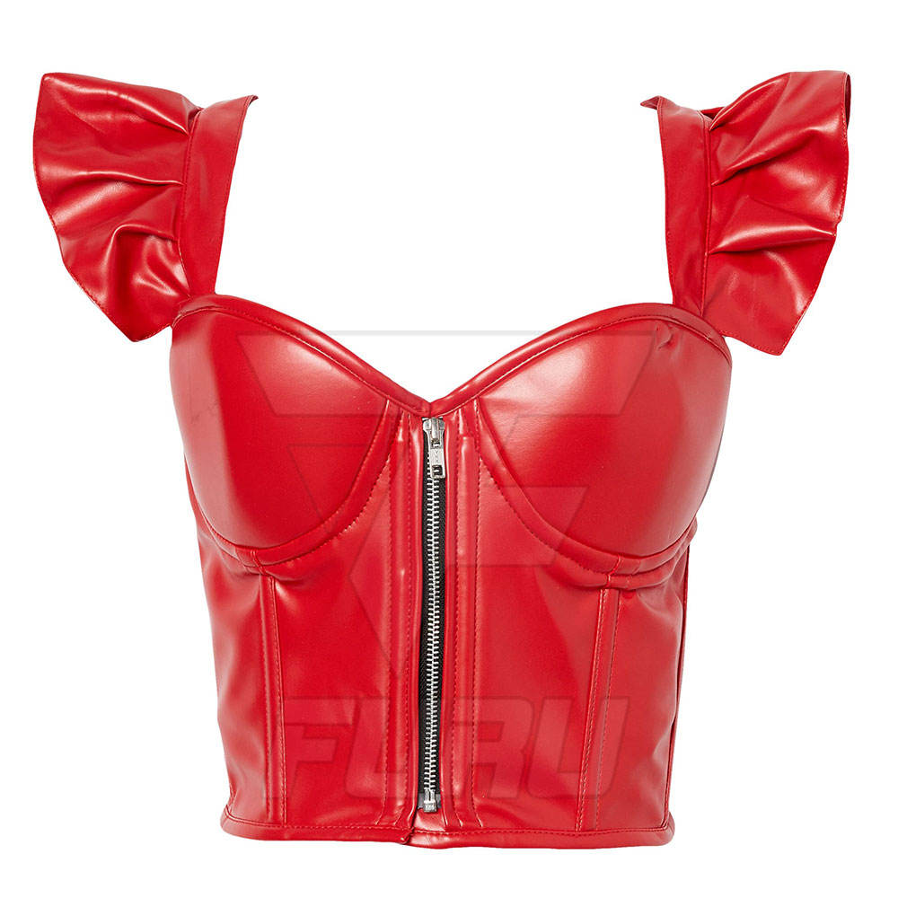 Solid Red Color PU Leather Corset Bustier Body Shaper Private Logo PU Corsets with back lacing