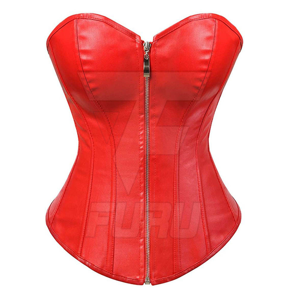 High Quality Women Solid Red Color Corset Bustier Overbust Leather Best Hot Sale Shapewear Corset