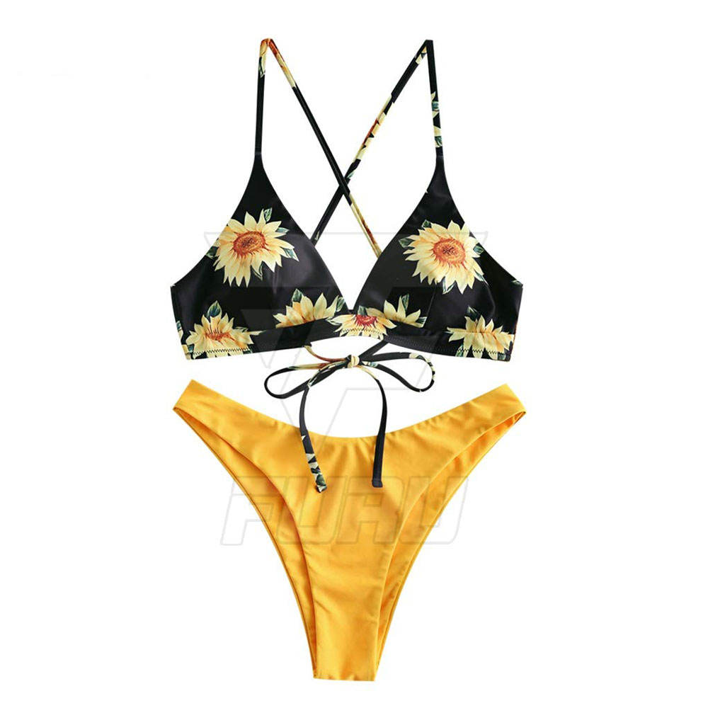 Yellow And Black Printed Bikinis for Women OEM Summer Women's Bikini Set Hot Sale Best Price Women Bikini