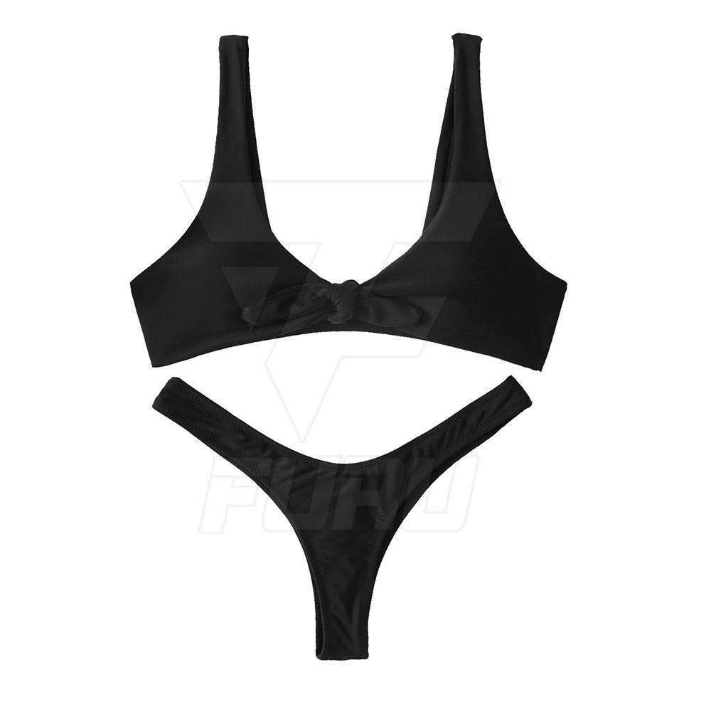 Women Bikinis Set Plain Women Bikinis Manufacturer Double Simple Full Black Solid Color Bikini OEM Service Adults PK Support