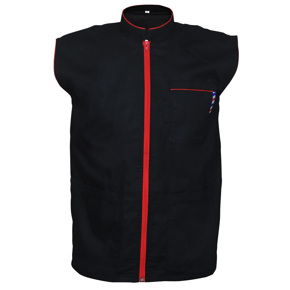 Professional Barber New Shirt Jacket Men's Black Sleeveless and Features 2 Pockets for Barber Tools And One Way Zipper